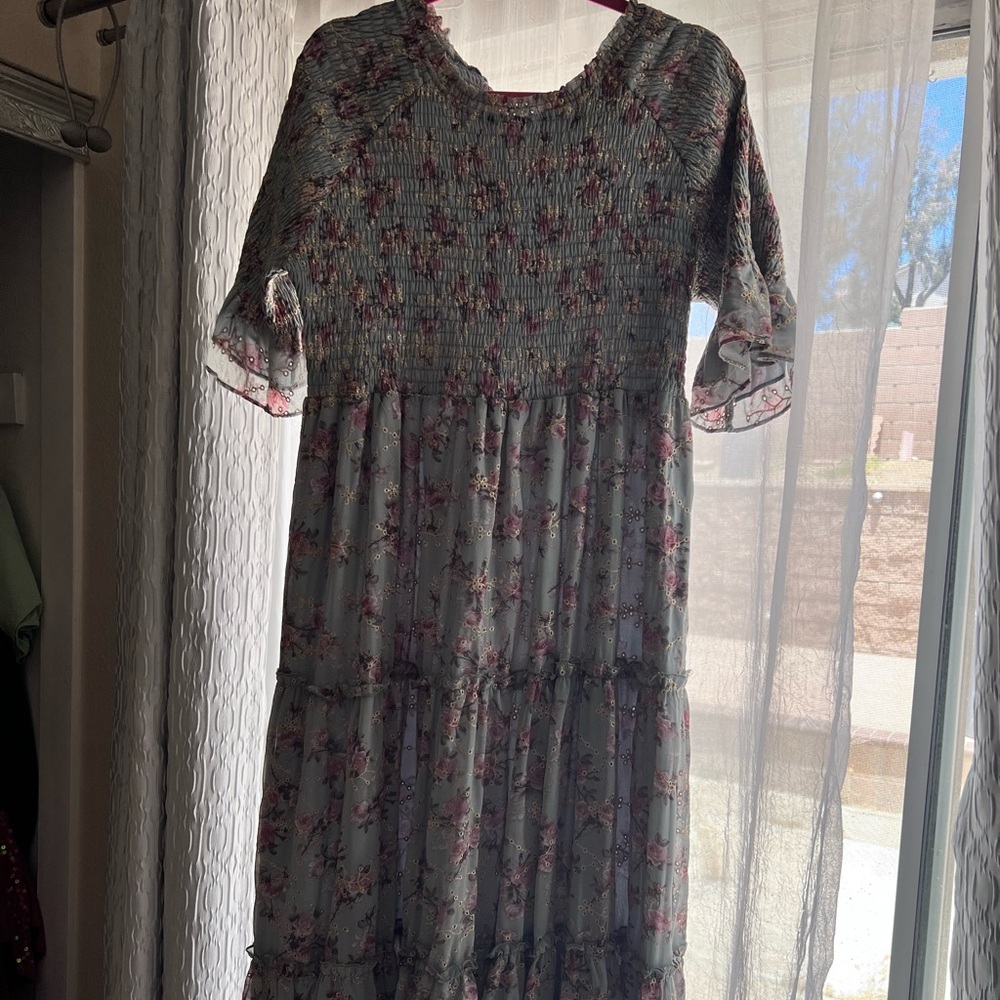 JessaKae Floral Smocked Dress in Gray and Purple